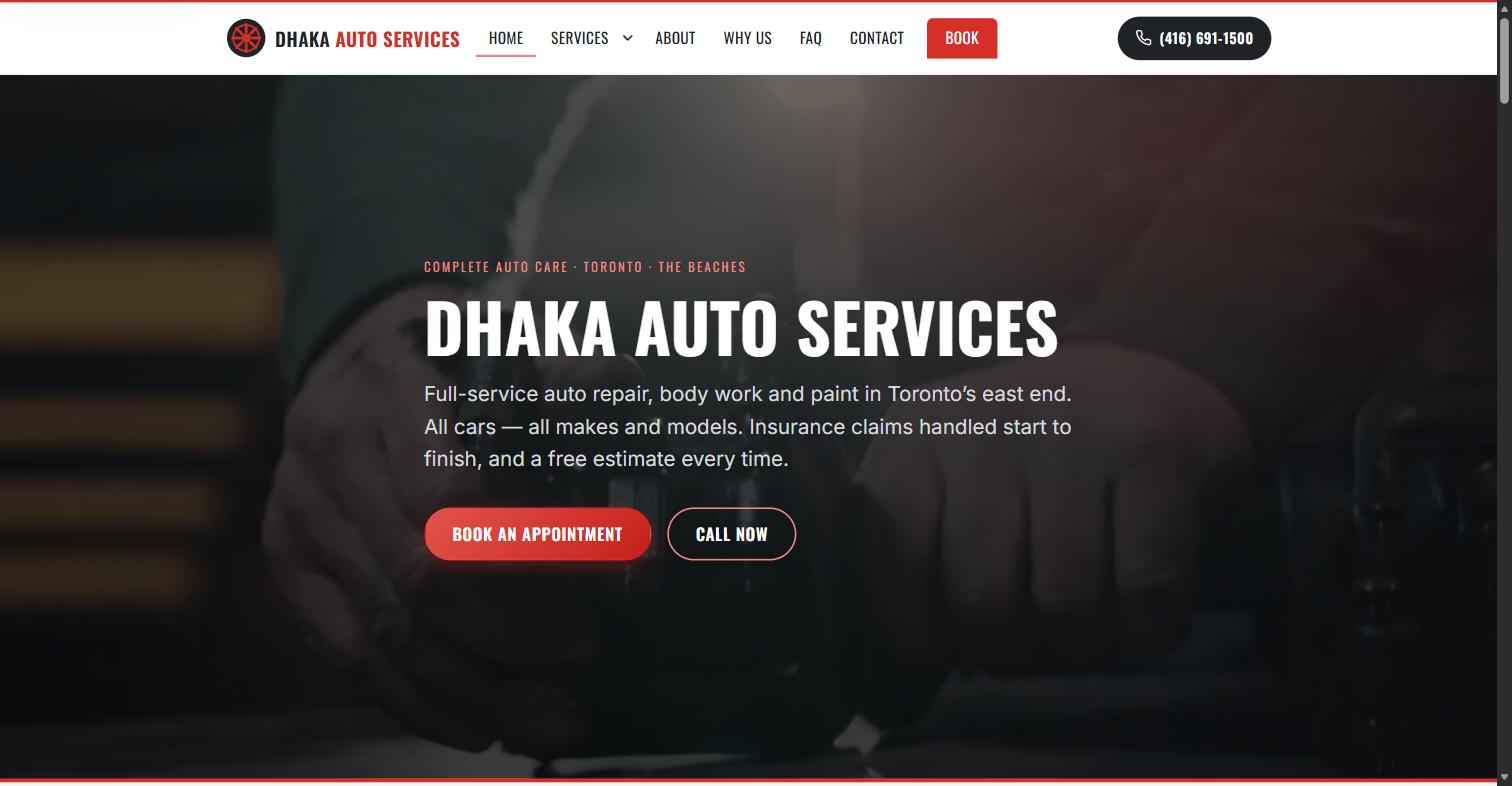 Dhaka Auto Services website homepage