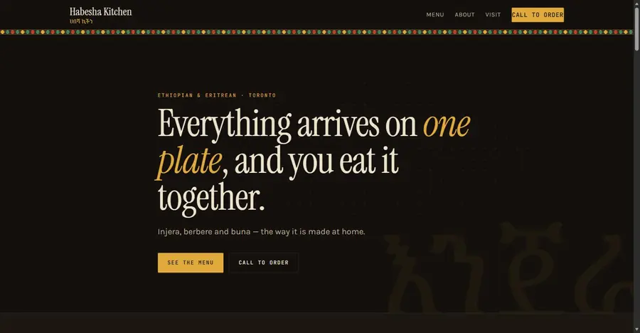 Habesha Kitchen restaurant website homepage