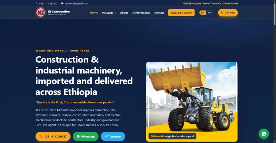 KI Construction Materials Importer website homepage